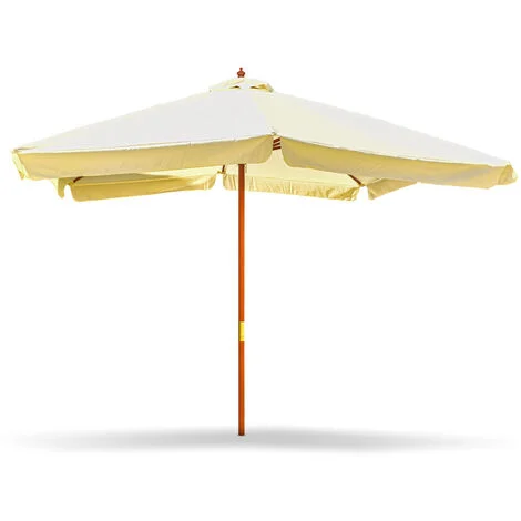 IRUY - Ombrellone da giardino 3x3 metri quadrato con palo da Ø 48mm in legno naturale e telo in poliestere ecrù con bordura da 50mm. 300x300x260H cm