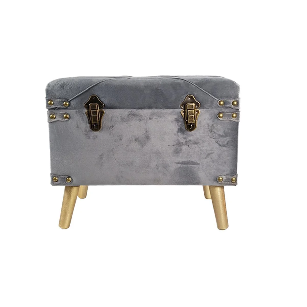 Baule Legno Velluto Grigio con Gambe cm.48x30xh40
