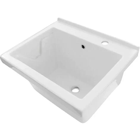 Vasca lavatoio 60x50 cm in ceramica bianca con foro rubinetto a destra