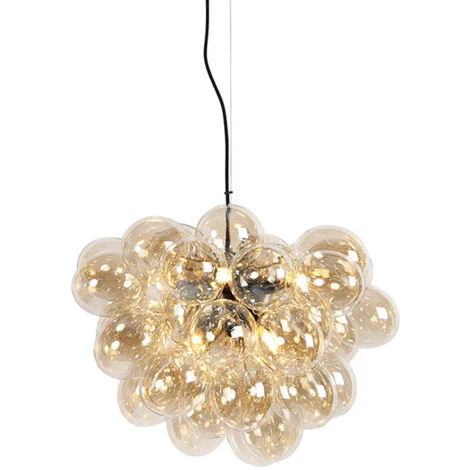 QAZQA Lampada a sospensione tavolo soggiorno uvas - Art déco - Vetro,Acciaio - Nero/Oro/Ottone - Sfera Max. 8 x Watt