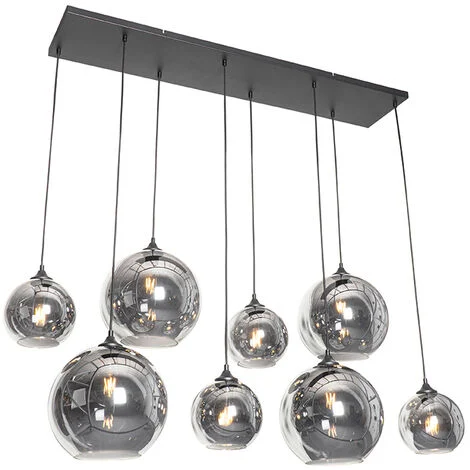 QAZQA Lampada a sospensione grande sandra - Art déco - Vetro,Acciaio - Nero - Oblungo Max. 8 x Watt