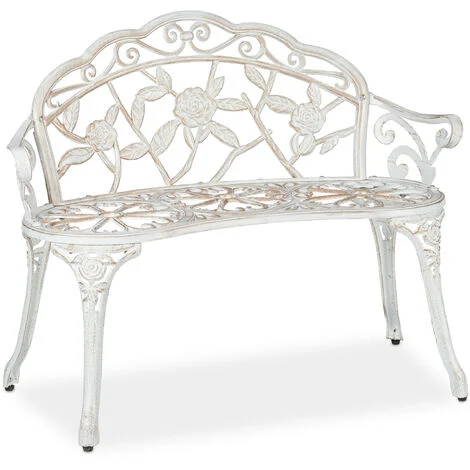 Relaxdays Panchina in Ghisa, 2 Posti, Rose, da Esterno, Terrazzo, Giardino, Ferro Stile Antico, 78x98x57cm, bianco/verde
