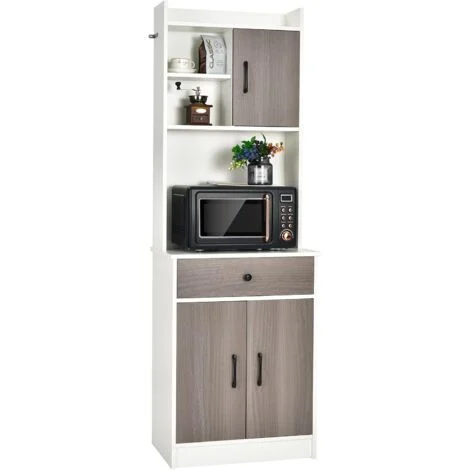 COSTWAY Mobile Cucina con 3 Ante e Credenza, Dispensa Cucina con Cassetto, con Foro per Cavi e Ripiani Regolabili, Ampio Spazio Aperto per Microonde, 60 x 40 x 180 cm (Bianco)