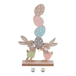 Coniglietti pasquali decorativi con uova in legno, 15x4x23,5 cm, Easter Sibilla