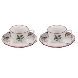 Set 2 tazzine caffè 100 ml con piattino, Vintage Xmas