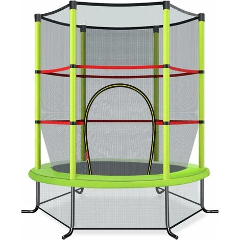 COSTWAY Trampolino Elastico da Giardino per Bambini, con Struttura in Acciaio Resistente,Rete di Sicurezza e Cusicnetti Antiscivolo, Portata Massima 45 kg, Ø165 cm (Verde)