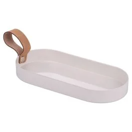 Vassoio ovale in ferro con impugnatura in PU, 21,5x9,5cm, bianco