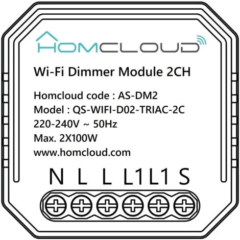 Homcloud Modulo Dimmer 2 Canali Intelligente Wi-Fi Da Incasso - AS-DM2