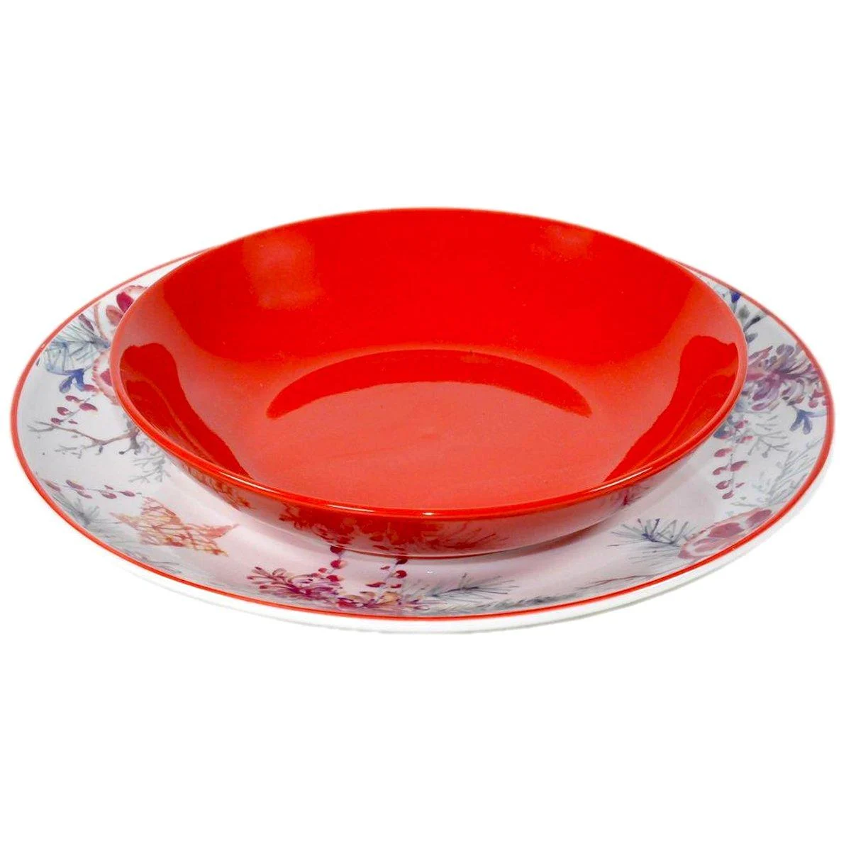 Piatti Servizio Tavola Set pz.18 Natalizio Porcellana Celebration Rosso