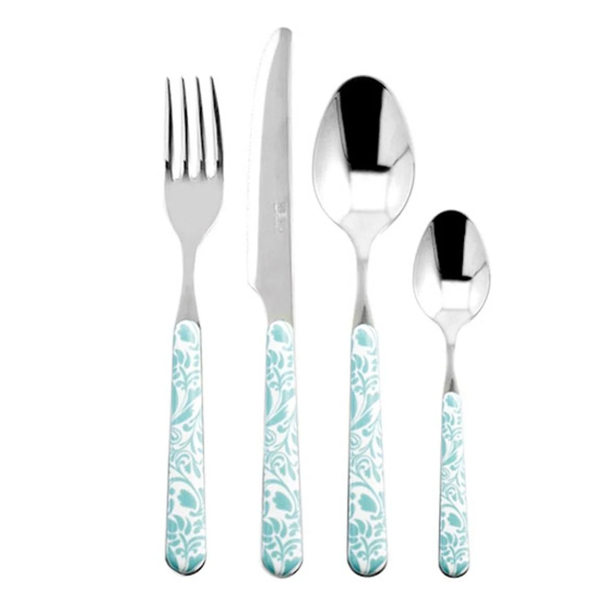 Posate Tavola Inox Set pz.24 Neva Vintage Floral Azzurro