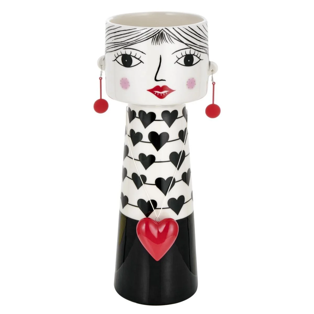 Vaso Ceramica Girl Abito Pois con Orecchini e Cuore cm.38,5