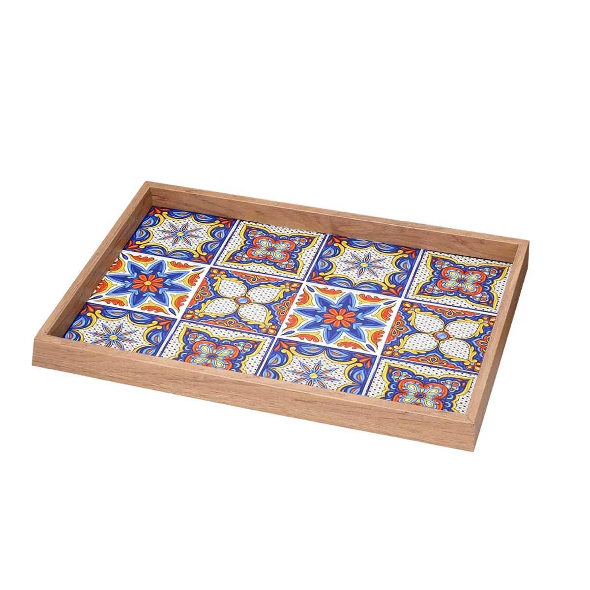 Vassoio Legno Rettangolare Blu con Bordo Naturale cm.39x24xh3