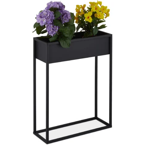 Relaxdays Supporto per Fiori, Portavasi in Ferro, HLP: 70x55x20 cm, Porta Piante Rettangolare da Interni, Metallo, Nero
