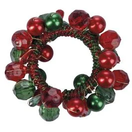 Porta tovagliolo ad anello con perline, verde e rosso, Jingle Bells