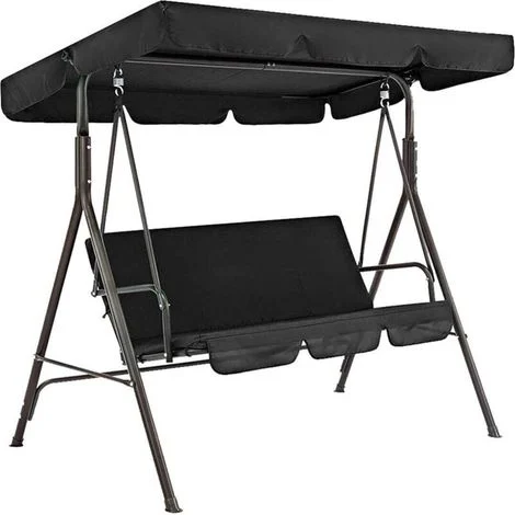 Tenda parasole per altalena a 3 posti, in poliestere 190T impermeabile, ricambio per patio e giardino, nera.