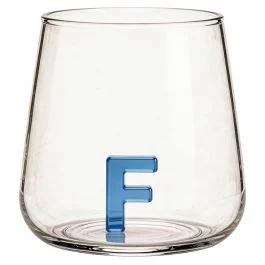 Bicchiere 420 ml in vetro borosilicato, lettera F interna in 3D, Monogram