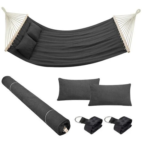 Amaca Giardino 2 Posti Legno Cotone Relax Esterno Campeggio 345x150cm Antracite