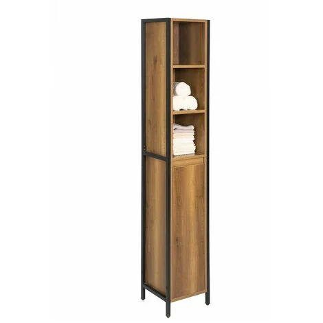 SoBuy Mobiletto alto da bagno Mobile a colonna bagno salvaspazio con 3 scomparti a giorno e 1 anta vintage 30x28x168 cm BZR62-PF