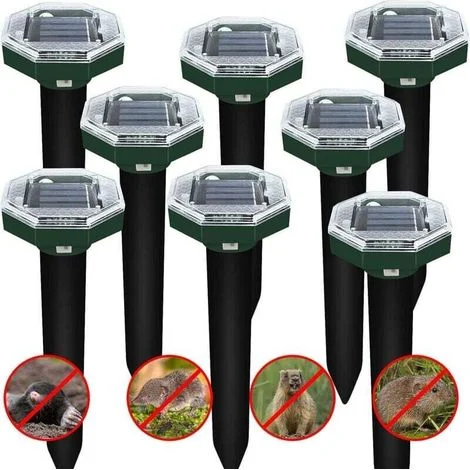 Repellente per topi, 8 repellenti a ultrasuoni per serpenti, trappola per topi e talpe, controllo delle talpe ad energia solare, repellente per serpenti, arvicole, topi di terra e altri animali (8 pez