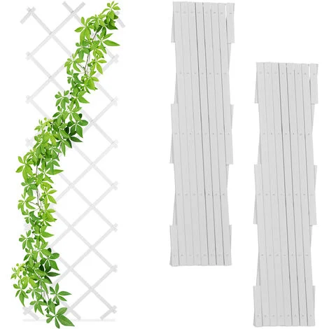Relaxdays Set 3 Tralicci Estensibili in Plastica, Grigliato per Piante Rampicanti, Giardino e Balcone, 180 cm, Bianco