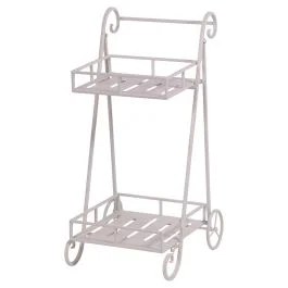 Carrello portavasi 2 ripiani in ferro battuto  42x38x79 cm, crema, Esté