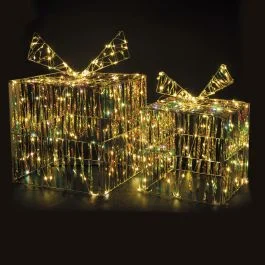 Set scatole regalo luminose, 120+100 microled, bianco caldo, Santa's House