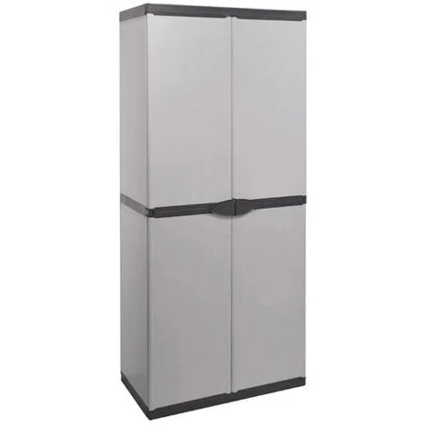 Armadio Portascope da Esterno 68x40x165 cm 2 Ante 4 Ripiani in Resina Grigio