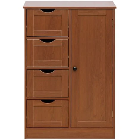 Rebecca Mobili Mobiletto da Bagno 4 Cassetti 1 Anta in Legno Marrone Moderno Mobile a Terra
