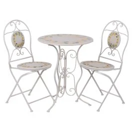 Set tavolo e 2 sedie pieghevoli da esterno in ferro, bianco con decoro limoni, Amalfi Breakfast Esté