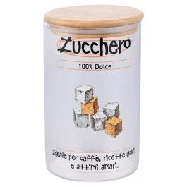 Barattolo  zucchero 1L  in vetro borosilicato, coperchio in bambù, SìChef