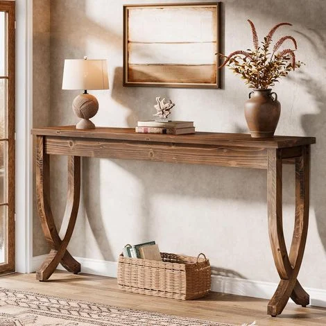 Tavolo consolle in legno massello da 160 cm, tavolo da ingresso in stile rustico, tavolo lungo per soggiorno, corridoio, ingresso, foyer, marrone