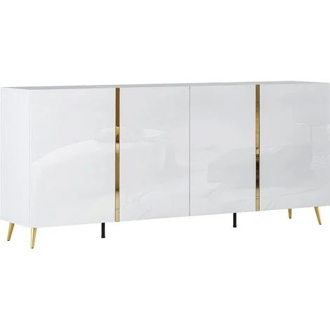 Credenza con 4 ante 200 cm Bianco lucido e Oro - MARZIALO