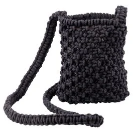 Mini bag da spiaggia con tracolla, intrecciata in cotone 13x20 cm, nero, Macramè