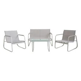 Set giardino 4 posti, tavolino con top in vetro, bianco, Saint Martin