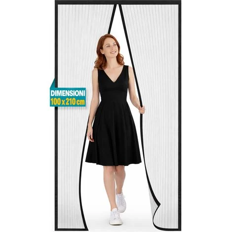 Zanzariera Magnetica 100x210cm Nero Rigata per Porta Tenda Anti Zanzare Insetti