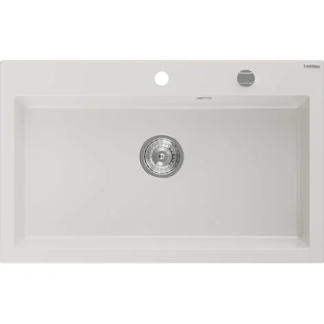 Mexen Elix lavello da cucina in granito 1 vasca 800 x 500 mm, bianco, sifone cromato - 6527801005-20