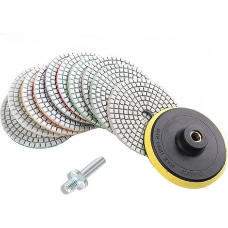 Set di 12 dischi diamantati per lucidatura a umido e a secco - 4" - Per granito, marmo, cemento, pietra