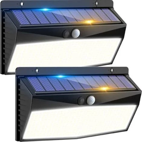 Set di 2 luci solari da esterno con 368 LED, sensore di movimento, 3 modalità di illuminazione, impermeabilità IP65, luce bianca calda.