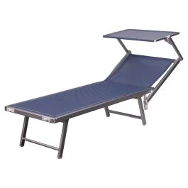 Lettino mare con parasole, richiudibile, blu navy, Riccione Esté