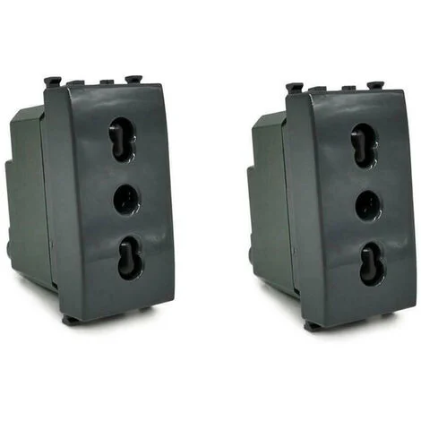 Kit di 2 Prese bipasso bivalente 10-16A compatibile con vimar plana presa elettrica a muro spina nero