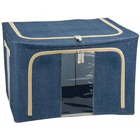 Scatola cambio stagione rigida box in tessuto salvaspazio per armadio con doppia cerniera -40 x 50 x h 22 cm / Blu