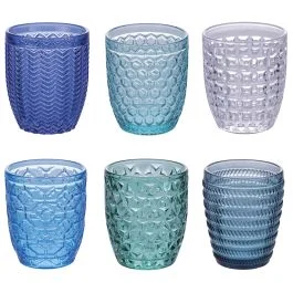 Set 6 bicchieri acqua 320 ml in vetro colorato, Geometrie Ocean