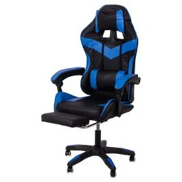 Poltrona gaming high quality con ruote e poggiapiedi integrato, blu