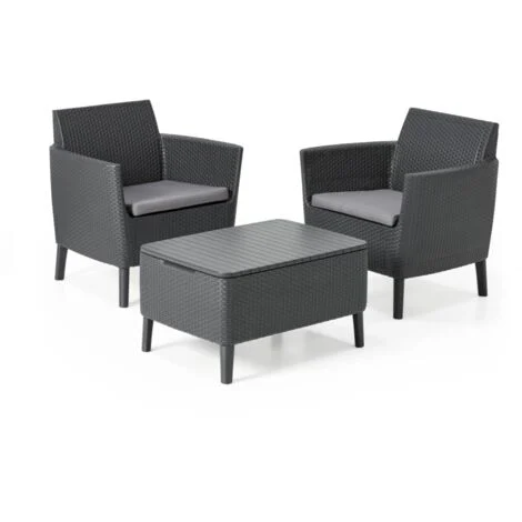 KETER SET SALOTTINO RATTAN 3 PZ SALEMO BALCONY GRAFITE TAVOLO 2 POLTRONE (02144)
