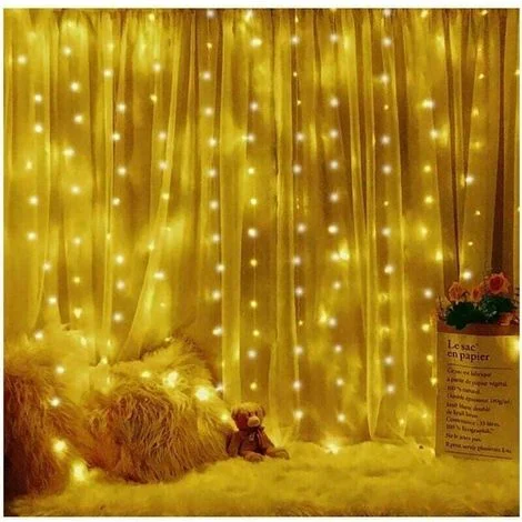 Luci a tenda, 3M3M Luci a stringa LED, 8 modalità di illuminazione bianco caldo, decorazione per finestre, Natale, matrimonio, compleanno, casa, patio, luci a tenda LED -Crezuo