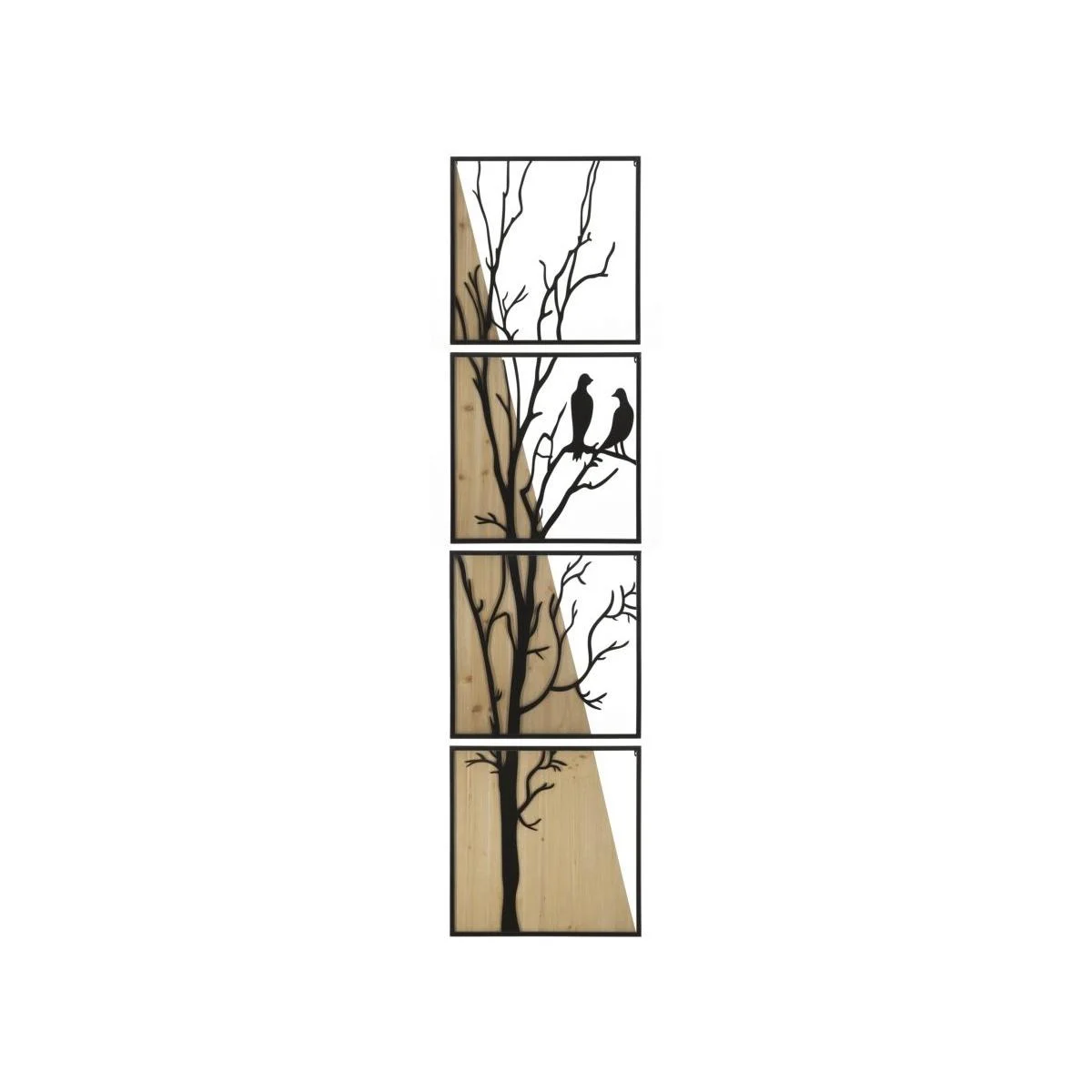 Quadro Pannello Da Muro Bird Ferro E Wood Set 4Pz 50x2x200 50x2x50