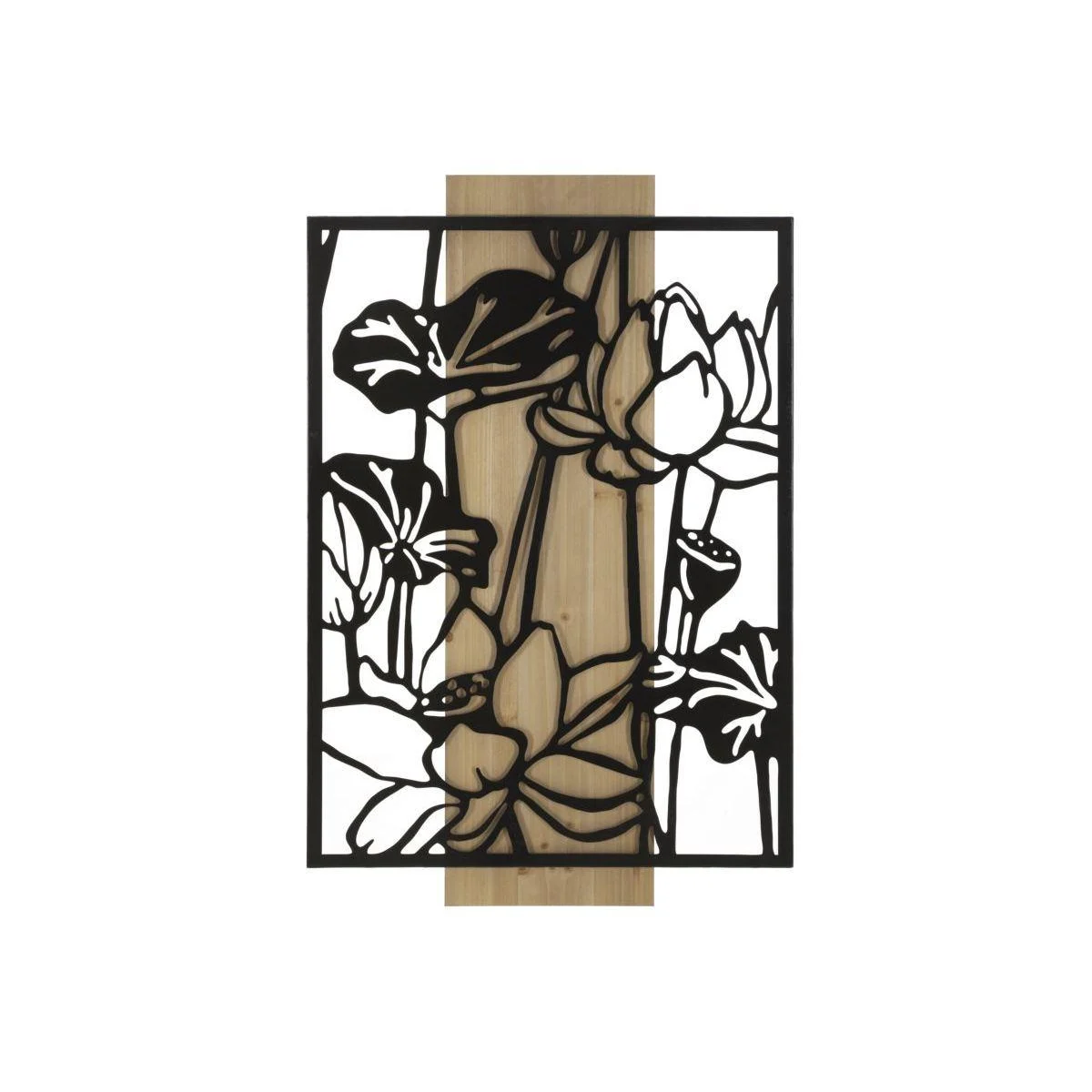 Quadro Pannello Da Muro Lotus Ferro E Wood cm.60x2x90