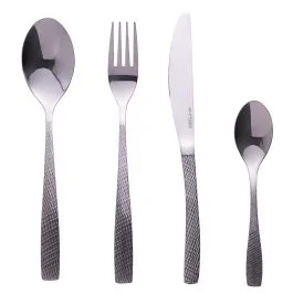 Set 24 posate inox silver lucido, impugnatura martellata, Harlem Sibilla