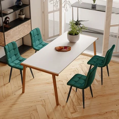 Set di 4 sedie 44x46x86 cm - Sedie da pranzo ergonomiche - Velluto e metallo - Verde scuro