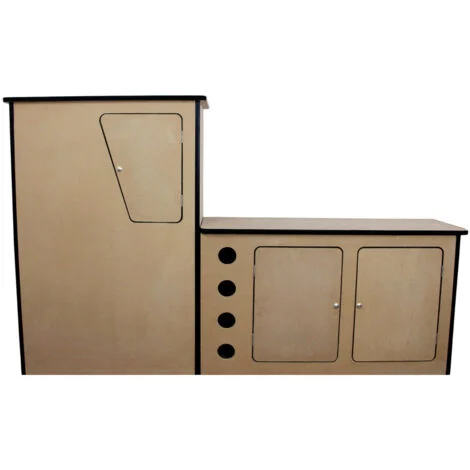 Mobile Credenza per Camper in MDF 18 mm con 3 Armadietti, Guardaroba con Asta Appendiabiti Rimovibile e Portabottiglie Integrato, Kit Conversione Furgone Fai-da-Te Personalizzabile